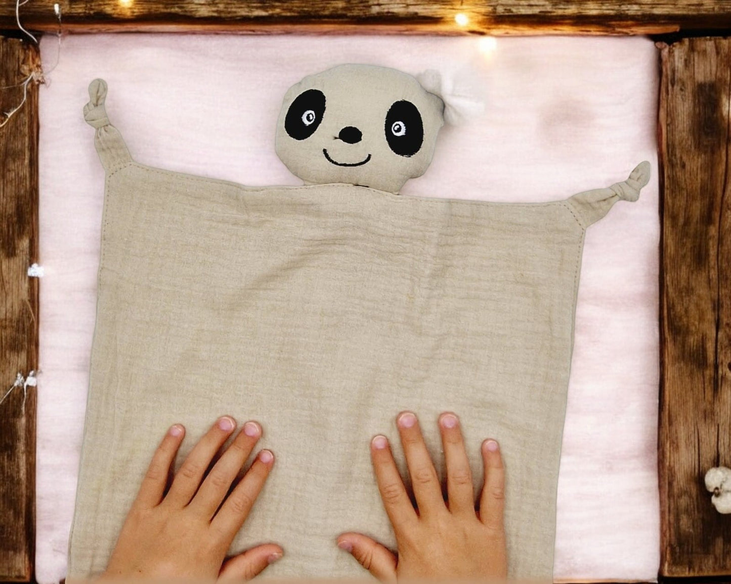 Doudou panda en gaze de coton - Personnalisé