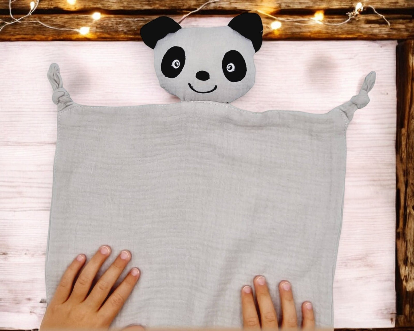 Doudou panda en gaze de coton - Personnalisé
