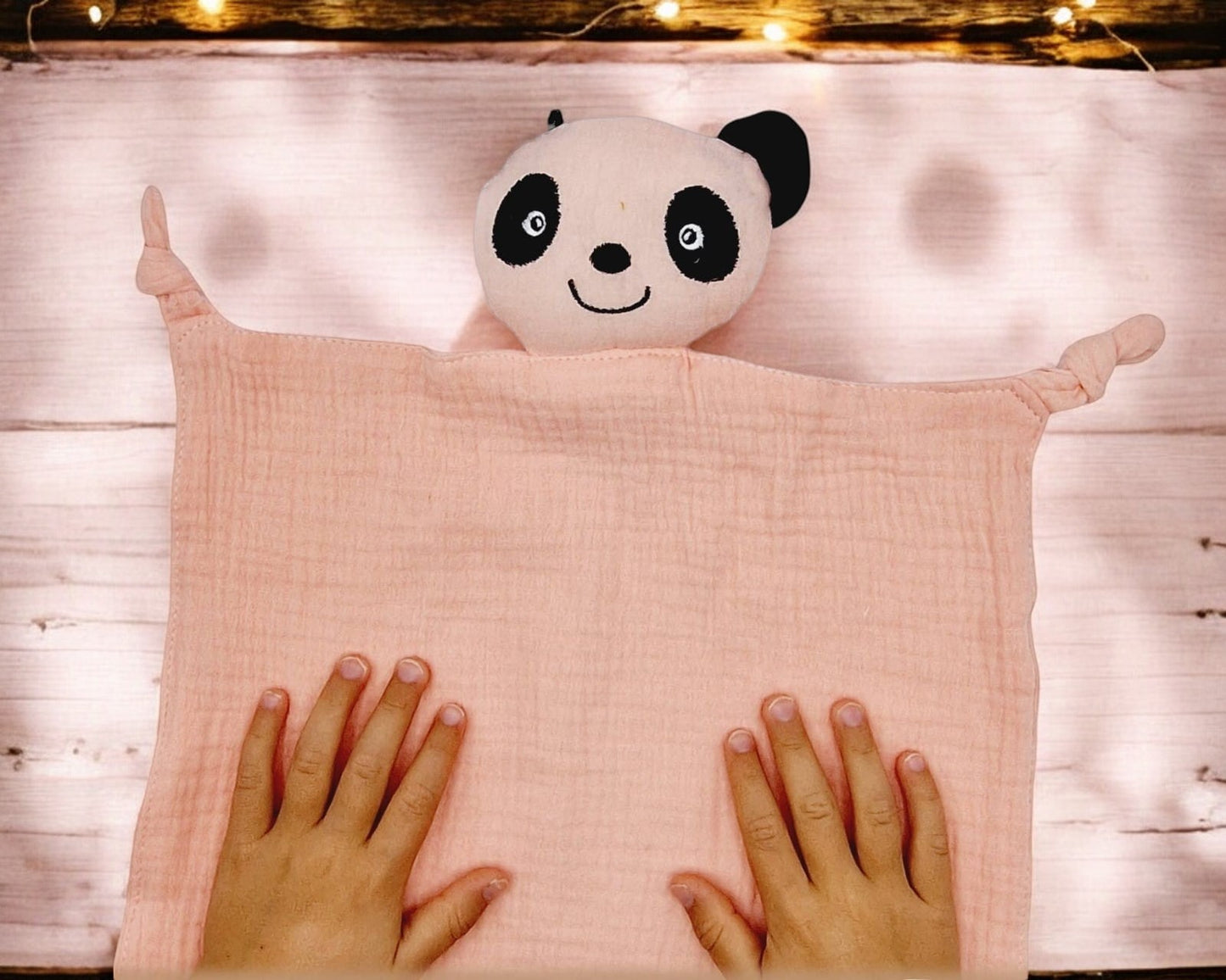 Doudou panda en gaze de coton - Personnalisé