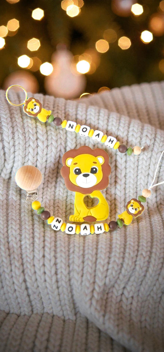 Attache tétine personnalisée lion – avec prénom