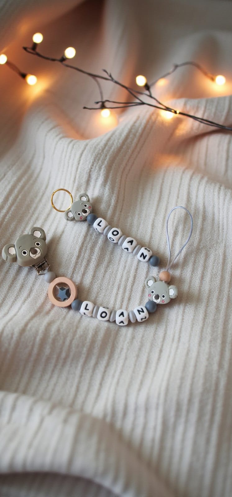 Attache tétine personnalisée koala – Prénom – Cadeau naissance mixte