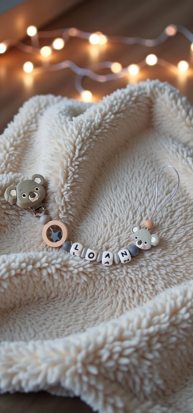 Attache tétine personnalisée koala – Prénom – Cadeau naissance mixte