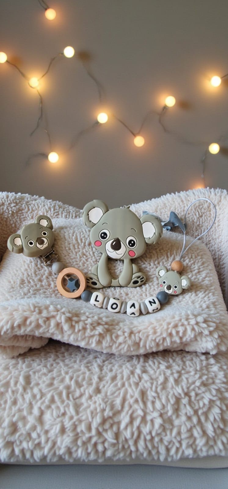 Attache tétine personnalisée koala – Prénom – Cadeau naissance mixte