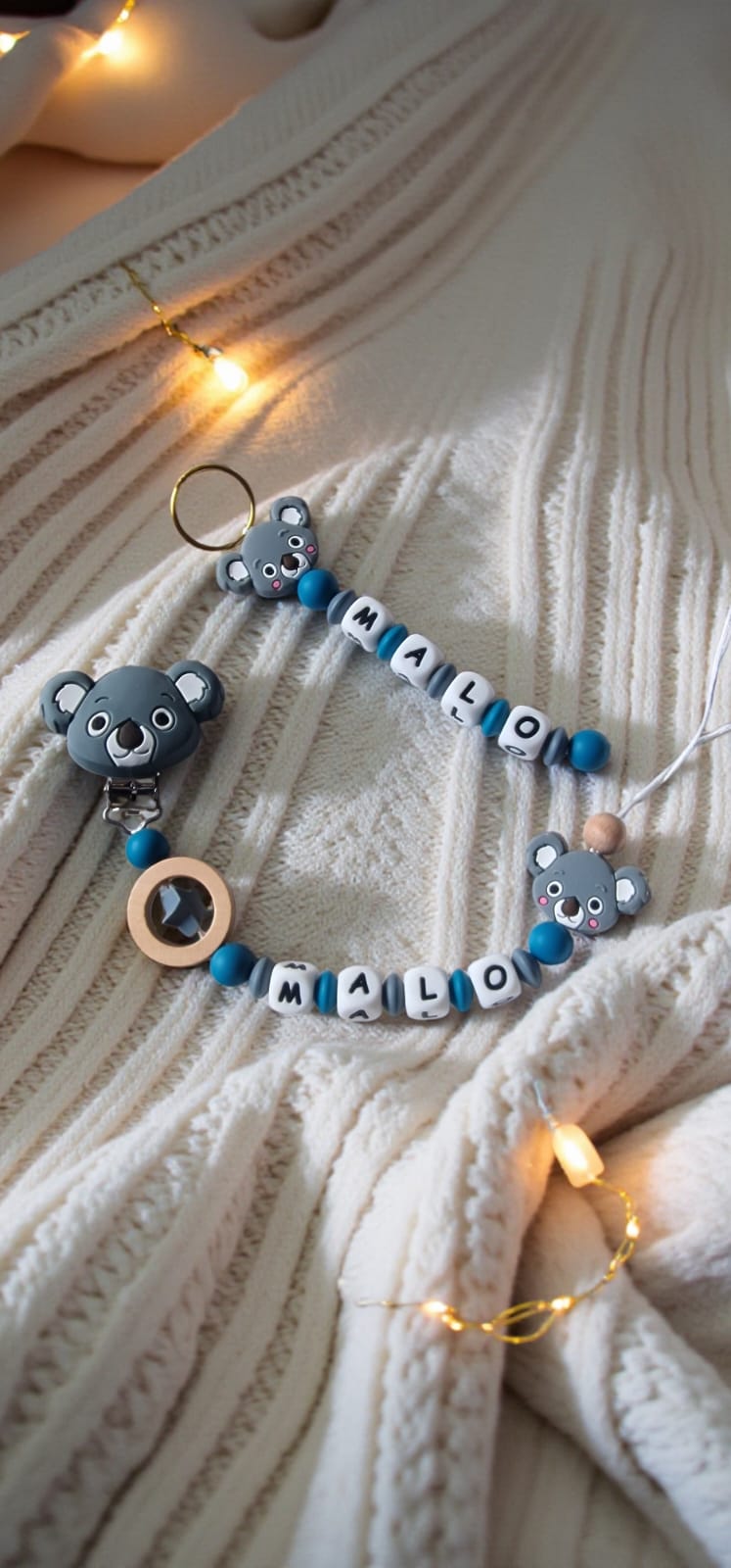 Attache tétine personnalisée koala – Prénom – Cadeau naissance mixte