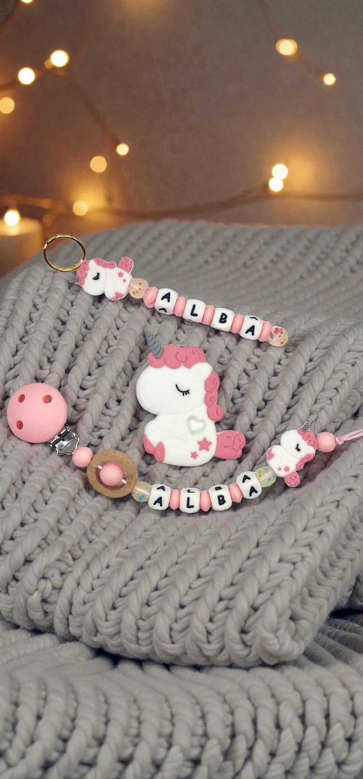 Attache tétine personnalisée licorne – Prénom – Cadeau naissance