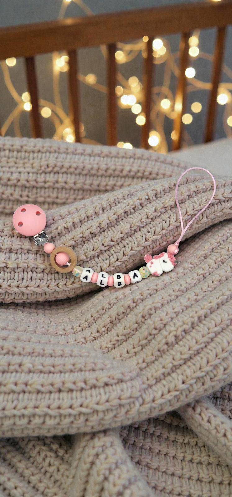 Attache tétine personnalisée licorne – Prénom – Cadeau naissance