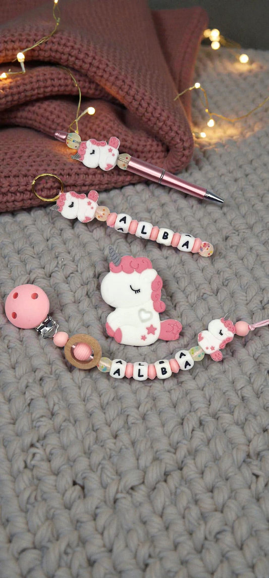 Attache tétine personnalisée licorne – Prénom – Cadeau naissance