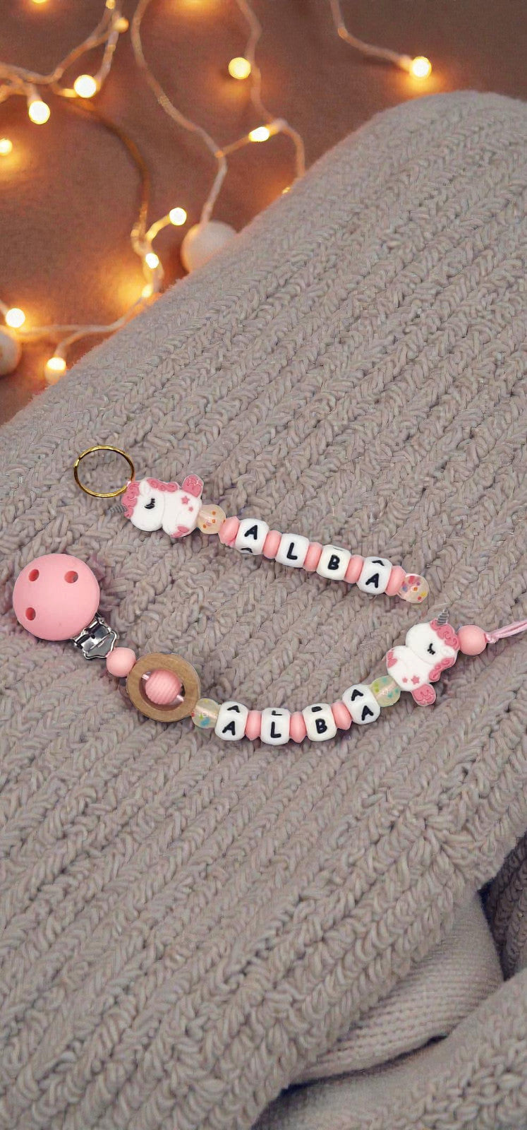 Attache tétine personnalisée licorne – Prénom – Cadeau naissance