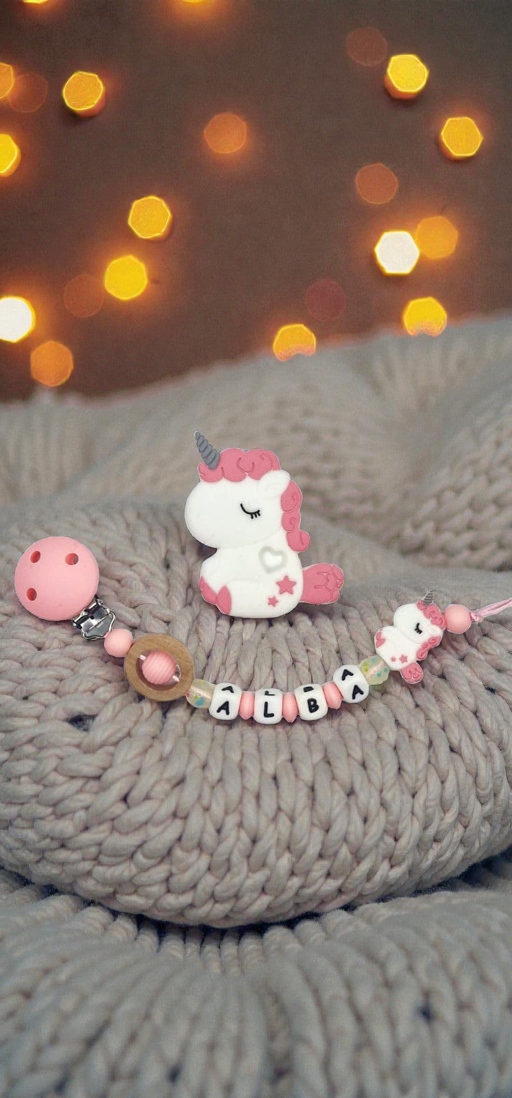Attache tétine personnalisée licorne – Prénom – Cadeau naissance