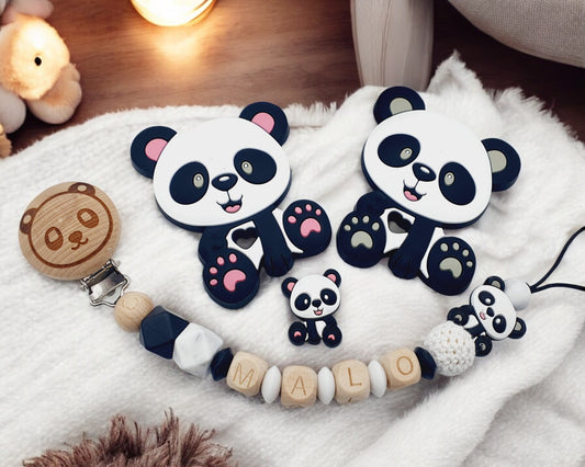 Ensemble Panda gravé bois