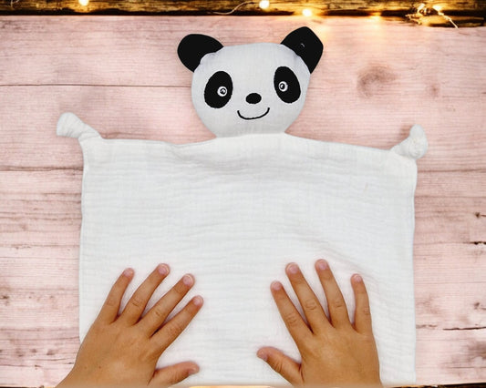 Doudou panda en gaze de coton - Personnalisé