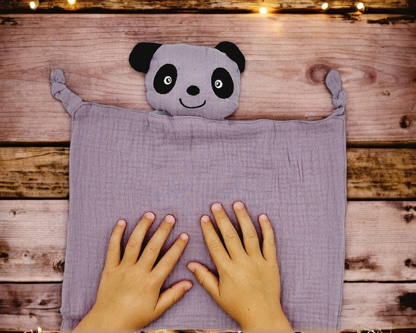 Doudou panda en gaze de coton - Personnalisé