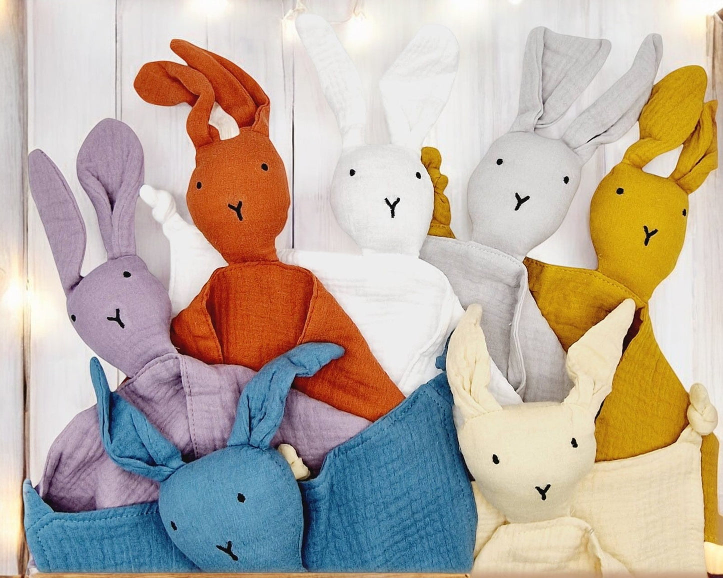 Doudou lapin en gaze de coton - Personnalisé